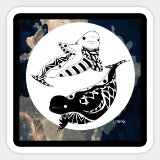 beluga whale twins yin yang ecopop in mexican totonac patterns in the sea Sticker